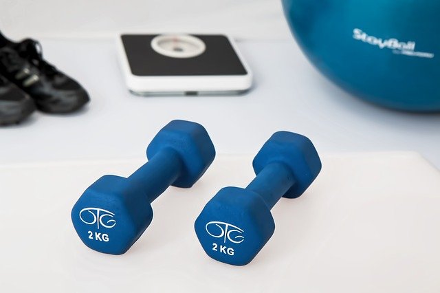 A photo showing some weights, which is crucial to losing weight.